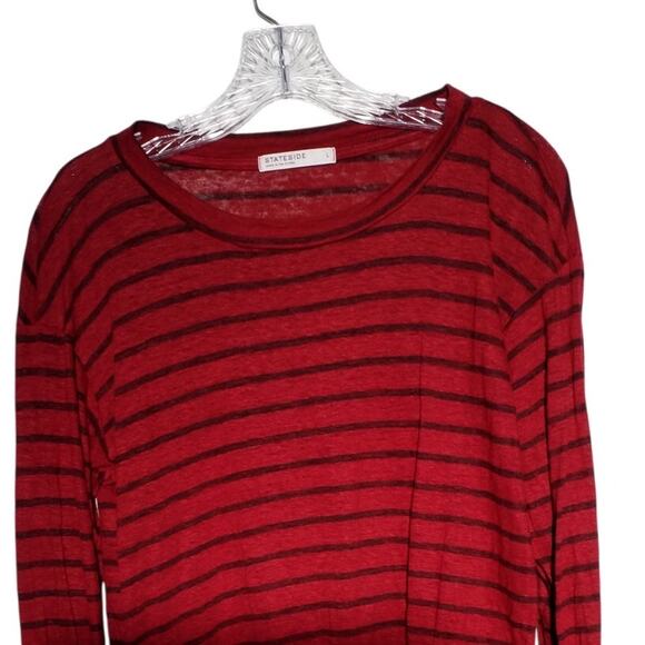 Stateside Womens Long Sleeve Linen Top 100% Linen Red Black Striped Size Large - Picture 2 of 6